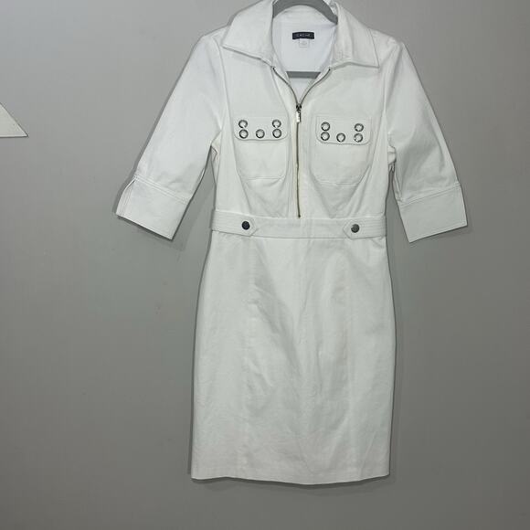 Vintage Cache White Dress Midi Career Size XS Office Business Casual Ponte Knit - Picture 4 of 11